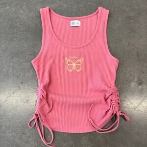 Vintage Y2K Hurley Surf Ribbed Baby Pink Tie Butterfly Tank Top Summer Casual M